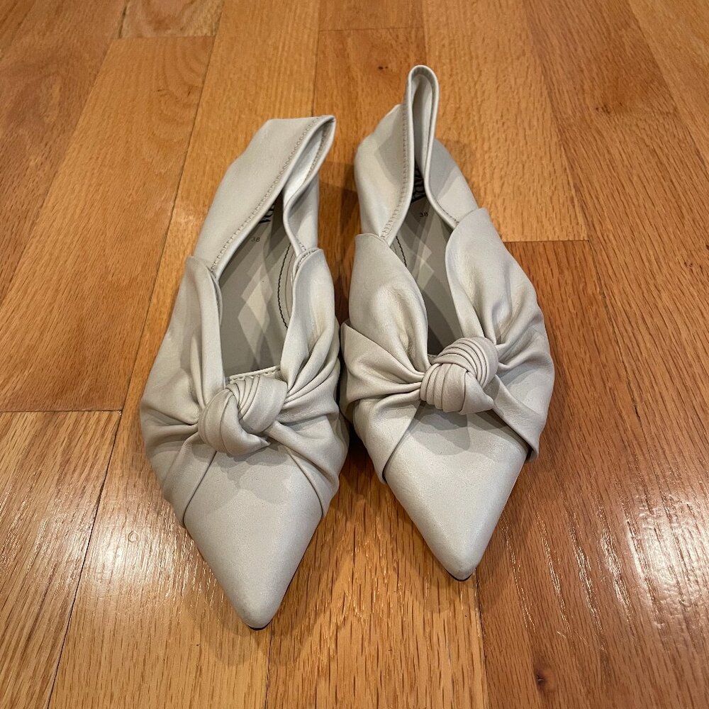 Zara Beige Pointed Toe Knot Flats